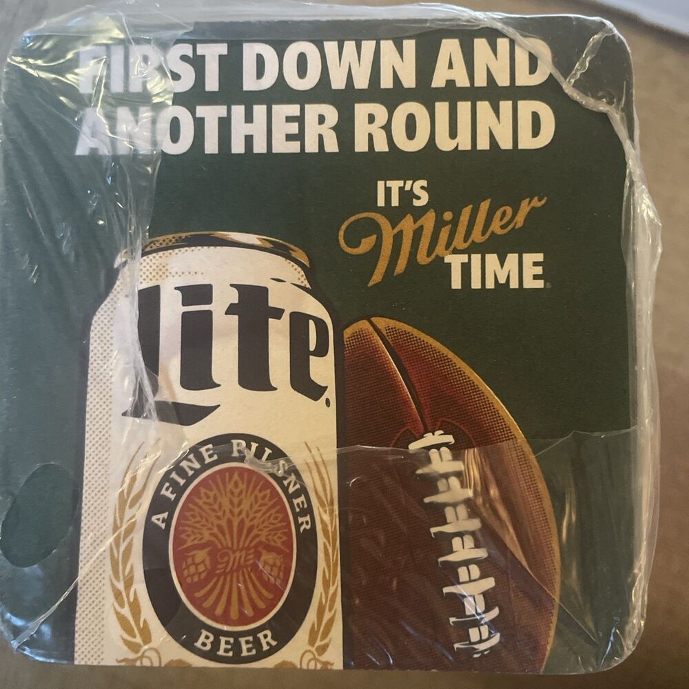 100 Miller Lite Time Coasters Sealed Bar First Down Another Round Football JETS